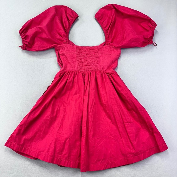 Maeve By Anthropologie Mini Dress Womens S‎ Pink Puff Sleeve Cotton Wedding - Picture 6 of 12